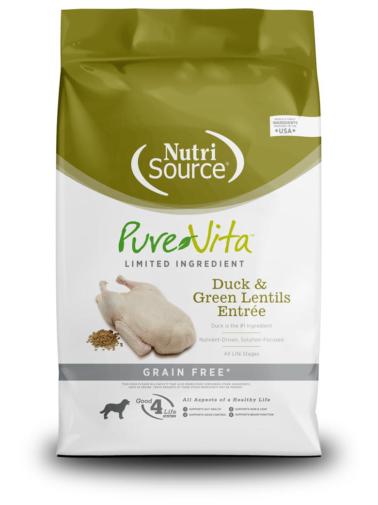 NutriSource PureVita Limited Ingredient Duck Green Lentils Entree Dog Food Los Angeles CA West Hollywood CA Palm Springs CA Tailwaggers Pet Food Supplies