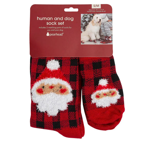 Pearhead Human and Dog Sock Set (Buffalo Check Santa)