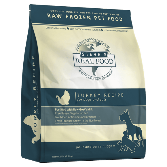 Steve's Real Food Frozen Raw Turkey Diet for Dogs and Cats (5 lb Nuggets)