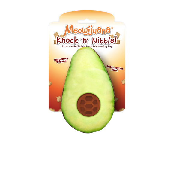 Meowijuana Knock 'n' Nibble Avocado Refillable Treat Dispensing Cat Toy