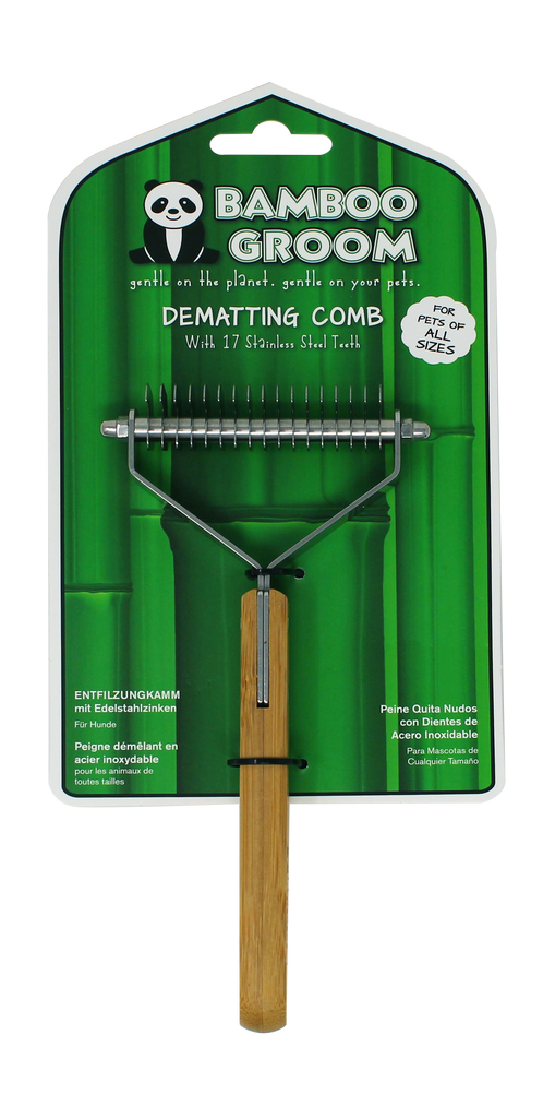 Bamboo Groom Dematting Comb with 17 Stainless Steel Teeth