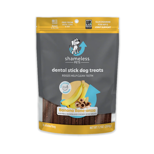 Shameless Pets Banana Bone-Anza Dental Sticks Dog Treats