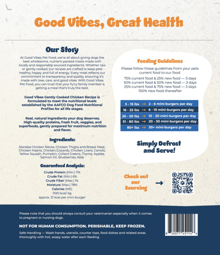 Good Vibes Raw Chicken BURGERS Burgers Dog Food