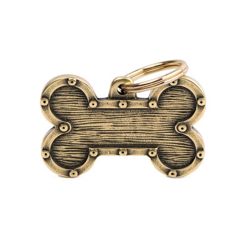MyFamily Bronx Big Futuristic Bone ID Tag in English Brass